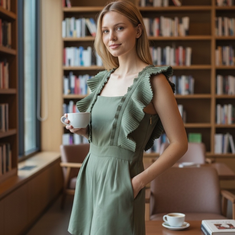 Lena Olive Green Ruffle Strap Romper